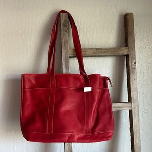 Real leather red shoulder bag